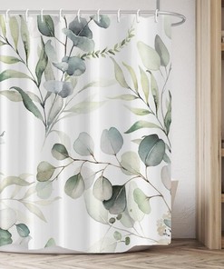 Botanical Sage Green Shower Curtain For Spring Bathroom Decor