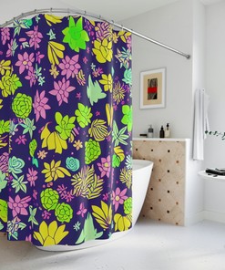 Botanical Shower Curtain, AI Art Print, Modern Bathroom Décor