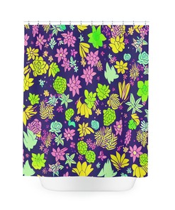 Botanical Shower Curtain, AI Art Print Modern Bathroom Décor
