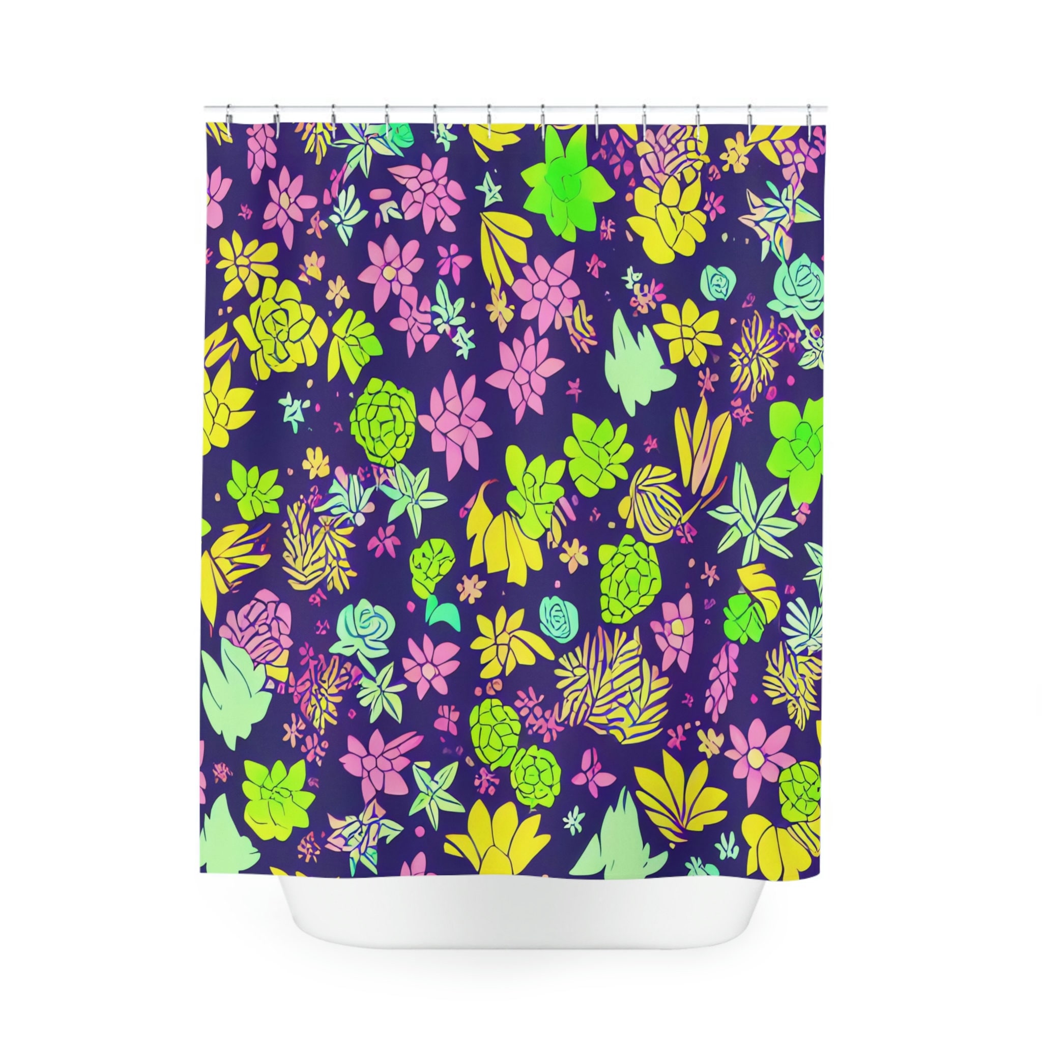 Botanical Shower Curtain, AI Art Print Modern Bathroom Décor