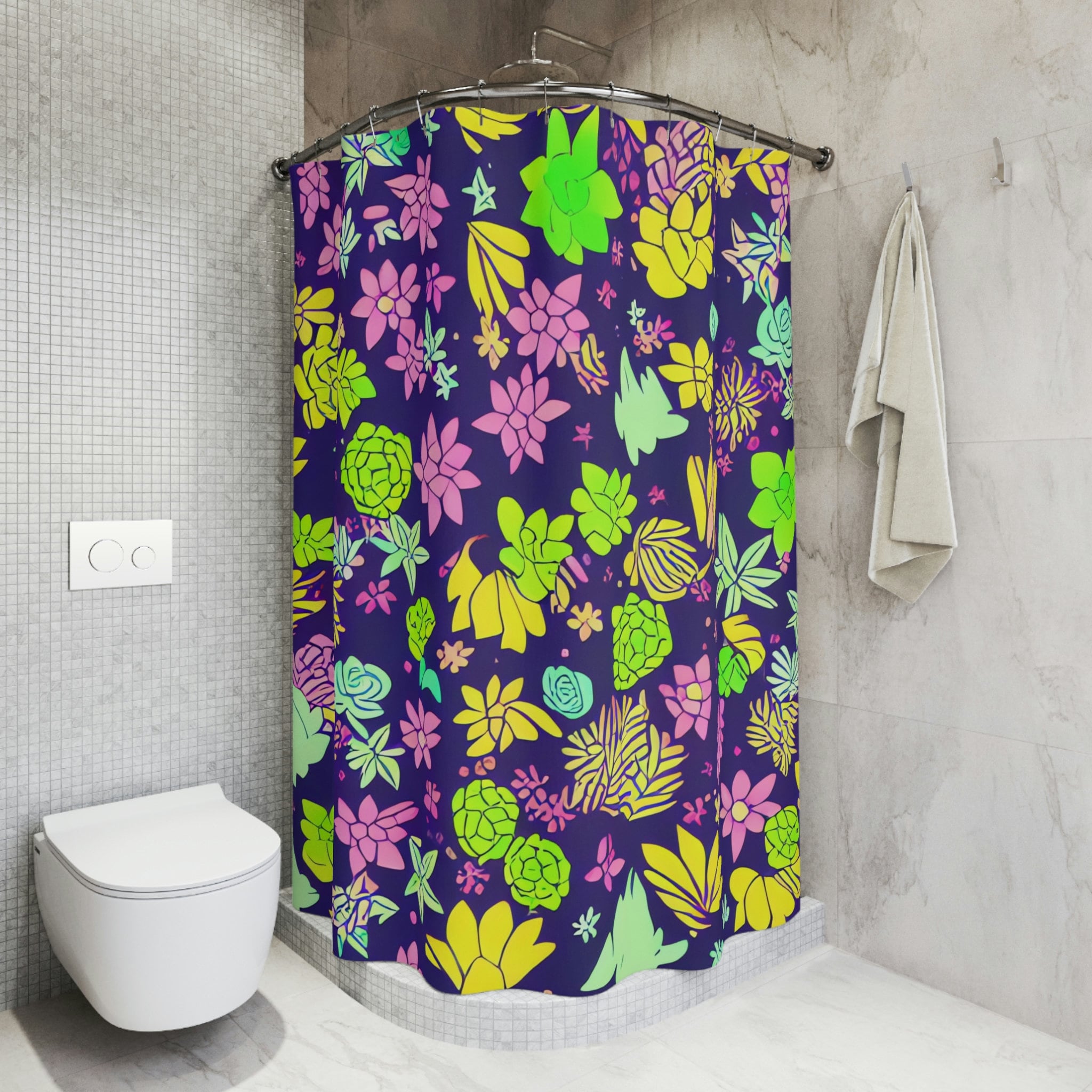 Botanical Shower Curtain, AI Art Print, Modern Bathroom Décor
