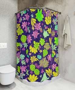 Botanical Shower Curtain, AI Art Print Modern Bathroom Décor