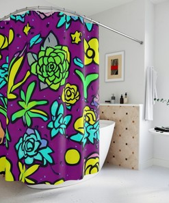 Botanical Shower Curtain, AI Art Print, Modern Bathroom Decor, Abstract Art