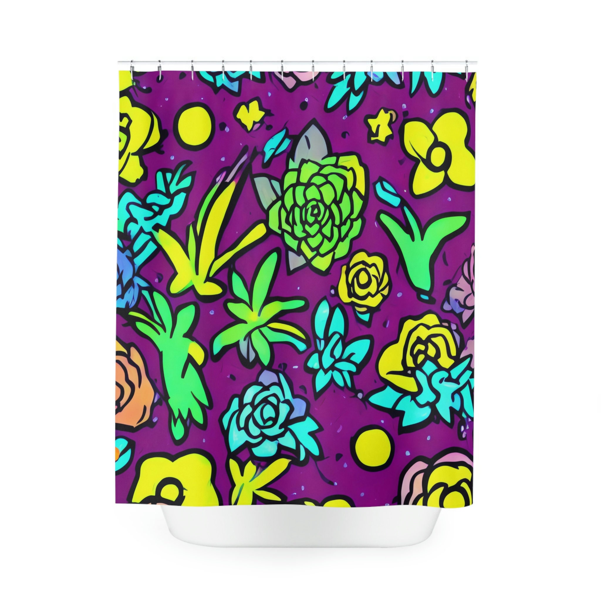 Botanical Shower Curtain, AI Art Print, Modern Bathroom Decor, Abstract Art