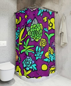 Botanical Shower Curtain, AI Art Print, Modern Bathroom Decor, Abstract Art
