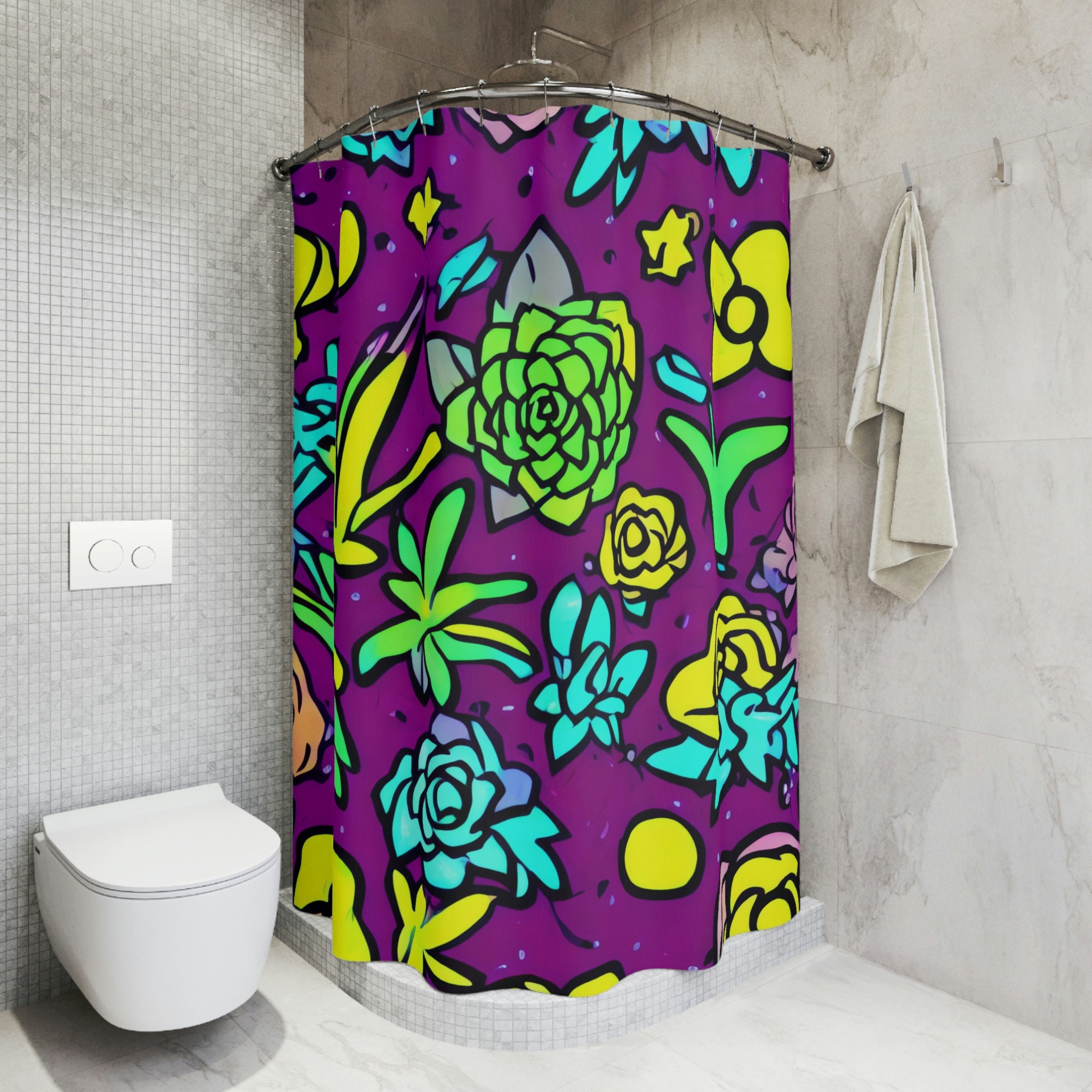 Botanical Shower Curtain, AI Art Print, Modern Bathroom Decor, Abstract Art