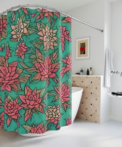 Botanical Shower Curtain, AI Art Print, Modern Bathroom Decor, Abstract Art, Stunning Succulent Pattern.
