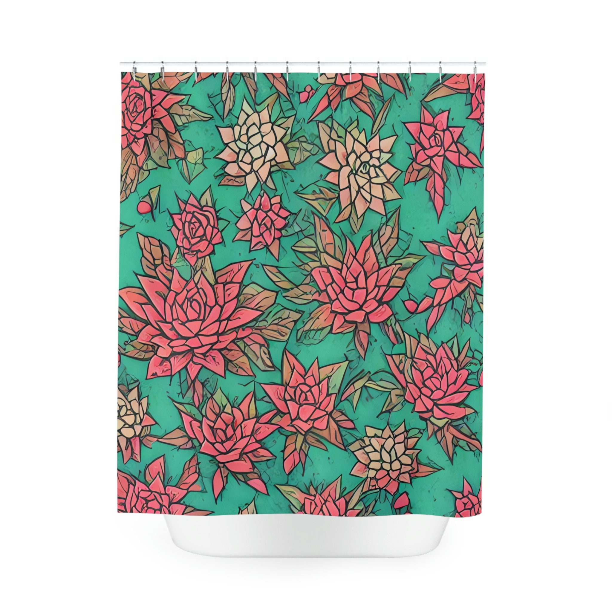 Botanical Shower Curtain, AI Art Print, Modern Bathroom Decor, Abstract Art, Stunning Succulent Pattern.