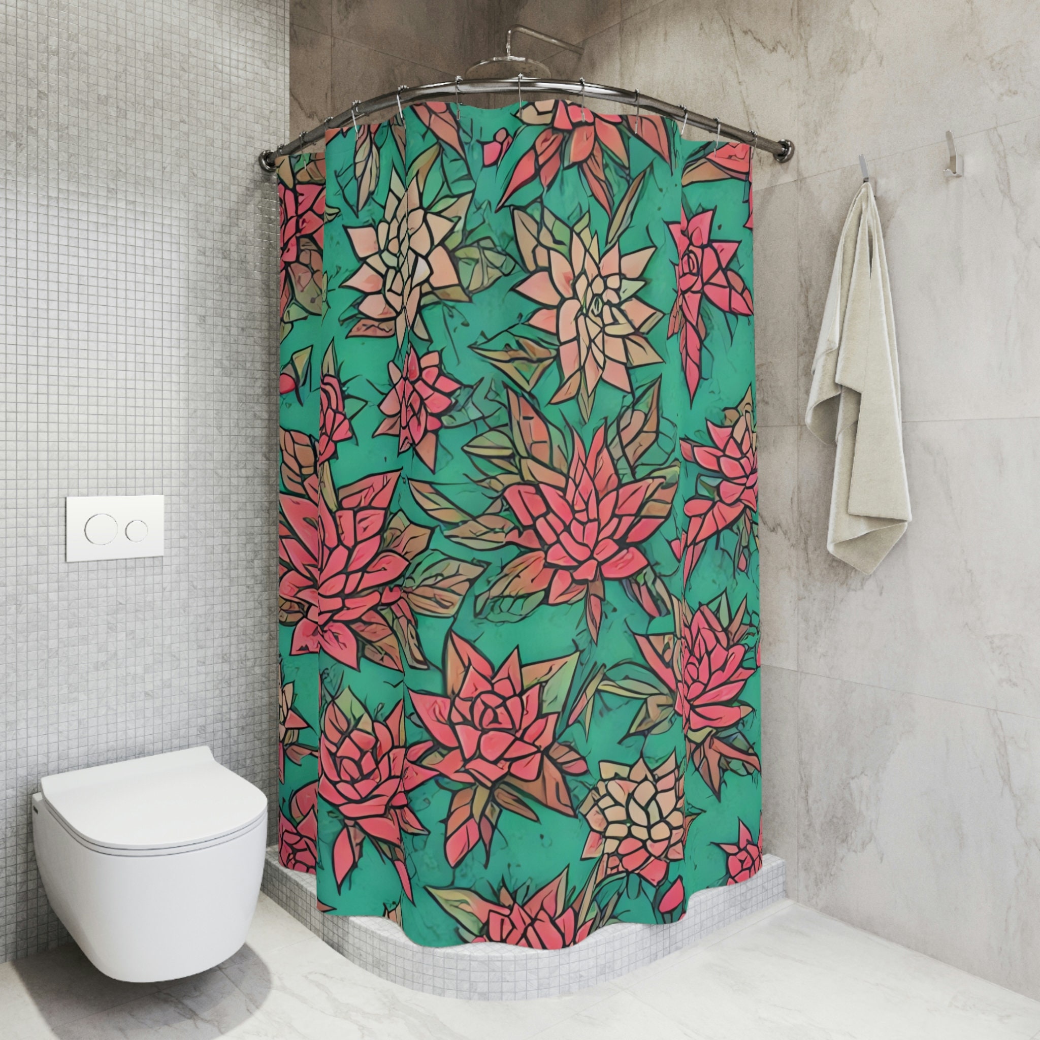 Botanical Shower Curtain, AI Art Print, Modern Bathroom Decor, Abstract Art, Stunning Succulent Pattern.
