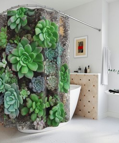 Botanical Shower Curtain, AI Art Print, Modern Bathroom Decor, Stunning Succulent Pattern