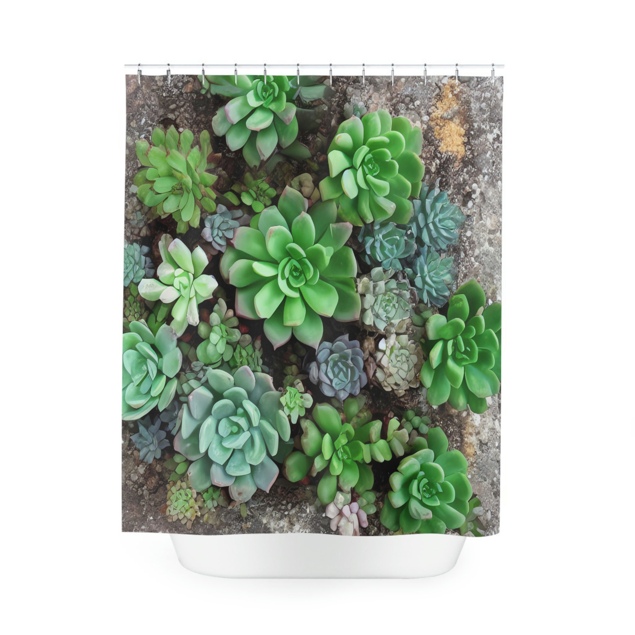 Botanical Shower Curtain, AI Art Print, Modern Bathroom Decor, Stunning Succulent Pattern
