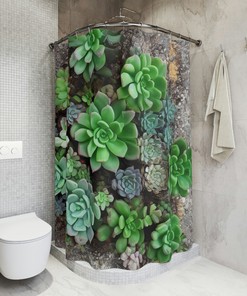 Botanical Shower Curtain, AI Art Print, Modern Bathroom Decor, Stunning Succulent Pattern