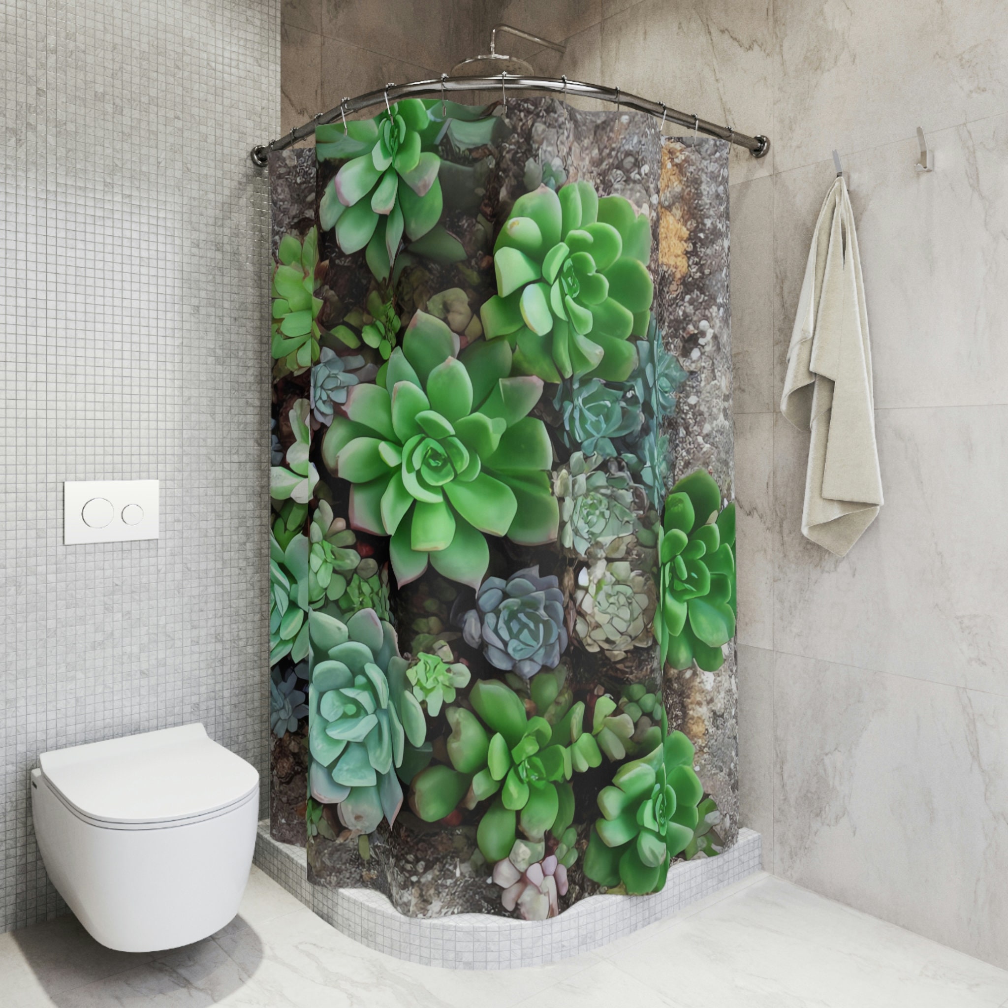 Botanical Shower Curtain, AI Art Print, Modern Bathroom Decor, Stunning Succulent Pattern