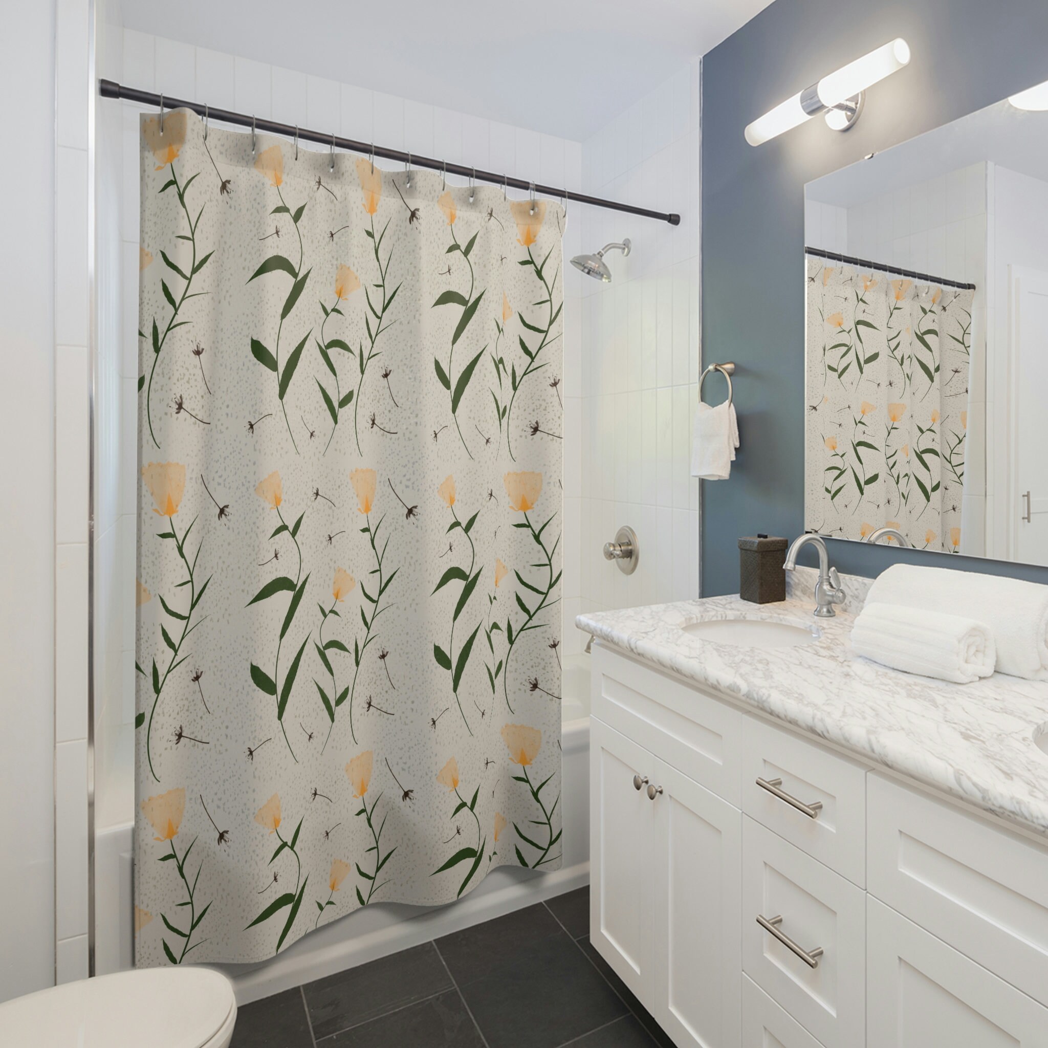 Botanical Shower Curtain - Housewarming Gift For Bathroom Refresh With Spun Fabric