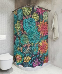 Botanical Shower Curtain, Modern Bathroom Decor, Abstract Art, Stunning Succulent Pattern