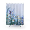 Botanical Shower Curtain With Butterfly And Daisy Prints For Gardener Gift