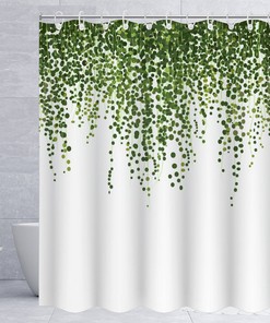 Botanical Shower Curtain With Spring Plant Leaf Print And Green Leaves For Your Bathroom 