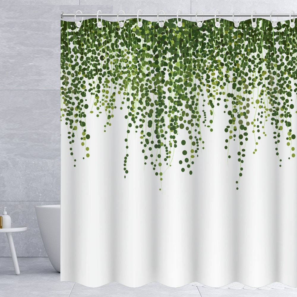 Botanical Shower Curtain With Spring Plant Leaf Print And Green Leaves For Your Bathroom
