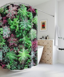 Botanical Shower Curtain in Abstract Art with Succulent AI Art Print for Modern Bathroom Decor