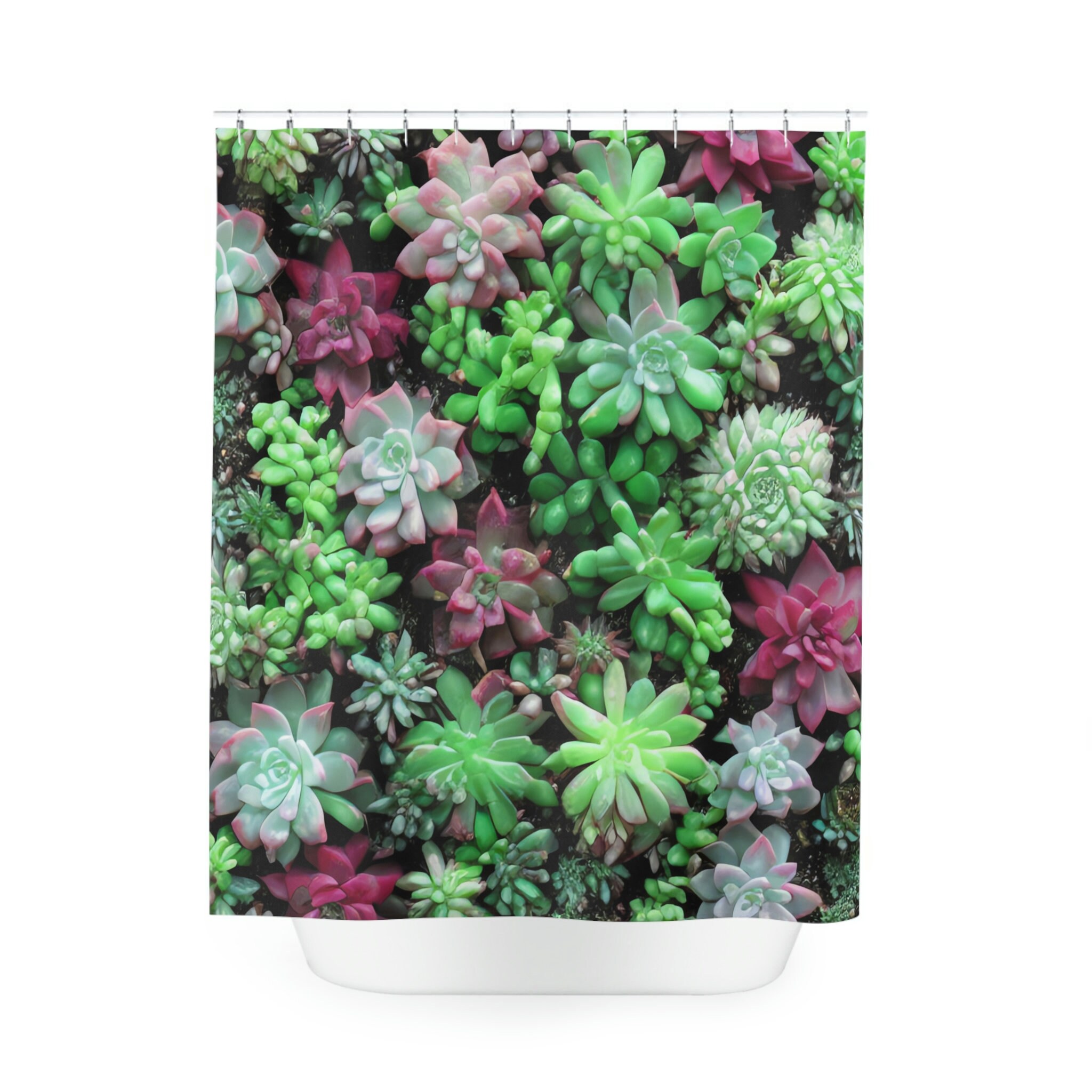 Botanical Shower Curtain in Abstract Art with Succulent AI Art Print for Modern Bathroom Decor