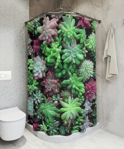 Botanical Shower Curtain in Abstract Art with Succulent AI Art Print for Modern Bathroom Decor