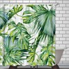 Botanical Shower Curtain with Green Leaves Print for Bathroom