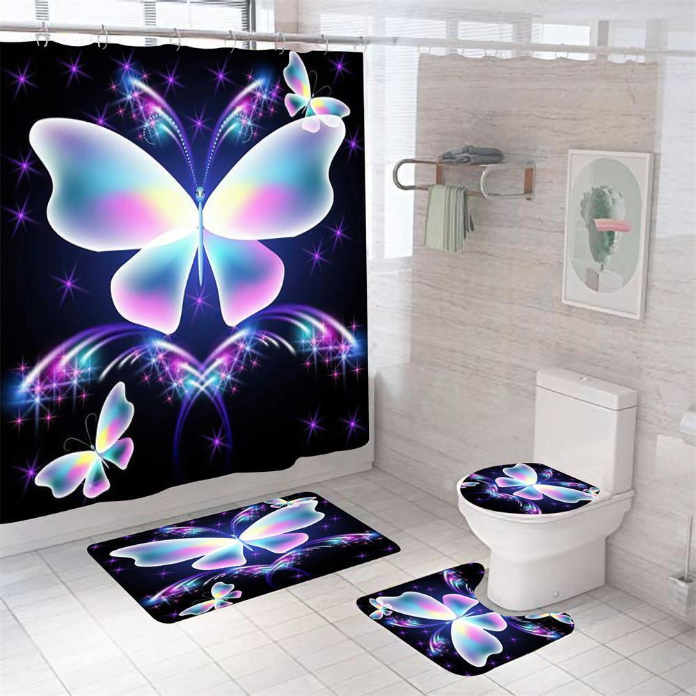 Botanical Shower Curtain with Stars Moon and Leaf Mushroom Design