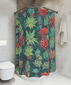 Botanical Shower Curtain with Succulent AI Art Print, Modern Bathroom Decor in Abstract Art