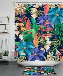 Botanical Shower Curtain with Tropical Flowers for a Feminine Bathroom Decor