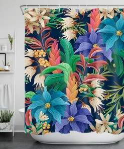 Botanical Shower Curtain with Tropical Flowers for a Feminine Bathroom Decor