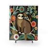 Botanical Sloth Print Shower Curtain, Nature-inspired Bathroom Decor 
