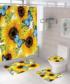 Botanical Sunflower Butterfly Shower Curtain - Stylish And Nature Themed Print To Elevate Your Bathroom Decor
