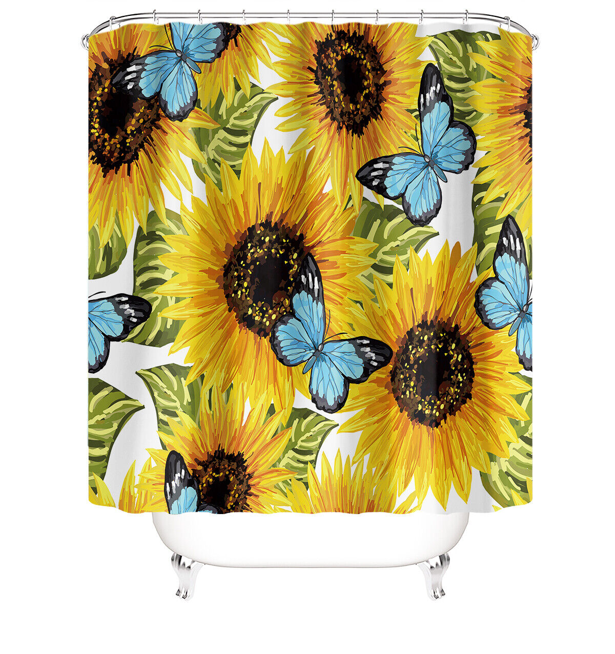 Botanical Sunflower Butterfly Shower Curtain - Stylish And Nature Themed Print To Elevate Your Bathroom Decor - Image 2