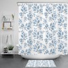 Botanical Teal Blue Leaf Shower Curtain Set, Minimalist Bathroom Accessory with Simple Design and Elegant Touch