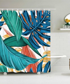 Botanical Tropical Colorful Palm Leaves Shower Curtain For Vibrant Bathroom Decor