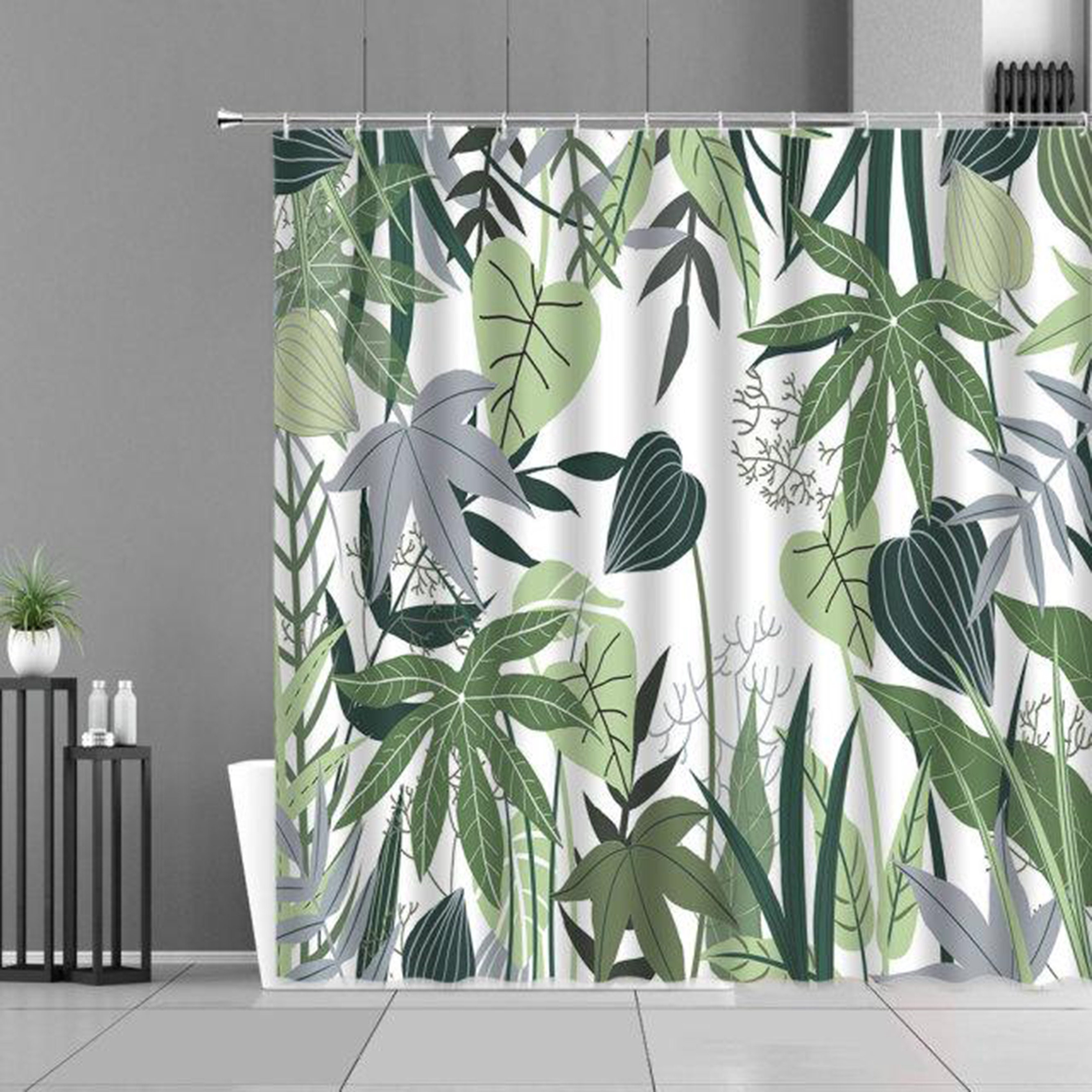 Botanical Tropical Graphics Forest Green Leaves Shower Curtain for Bathroom Decor Accessories