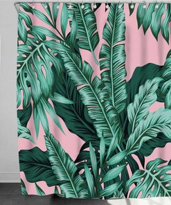 Botanical Tropical Rainforest Palm Monstera Plant Fabric Shower Curtain, Great Addition To Your Bathroom Decor