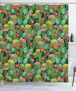 Botanical Various Plants With Spikes Pattern Shower Curtain With Garden Flowers Cactus Texas Desert Theme