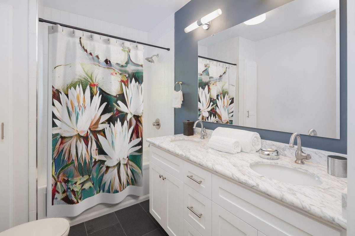 Botanical Water Lilies Shower Curtain for Your Fresh and Nature-Inspired Bathroom