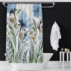 Botanical Watercolor Print Garden Falls Shower Curtain - Blue Green Yellow Red Beige White