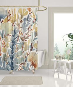 Botanical Watercolor Print Shower Curtain - Autumn Garden Floral Shower Curtain