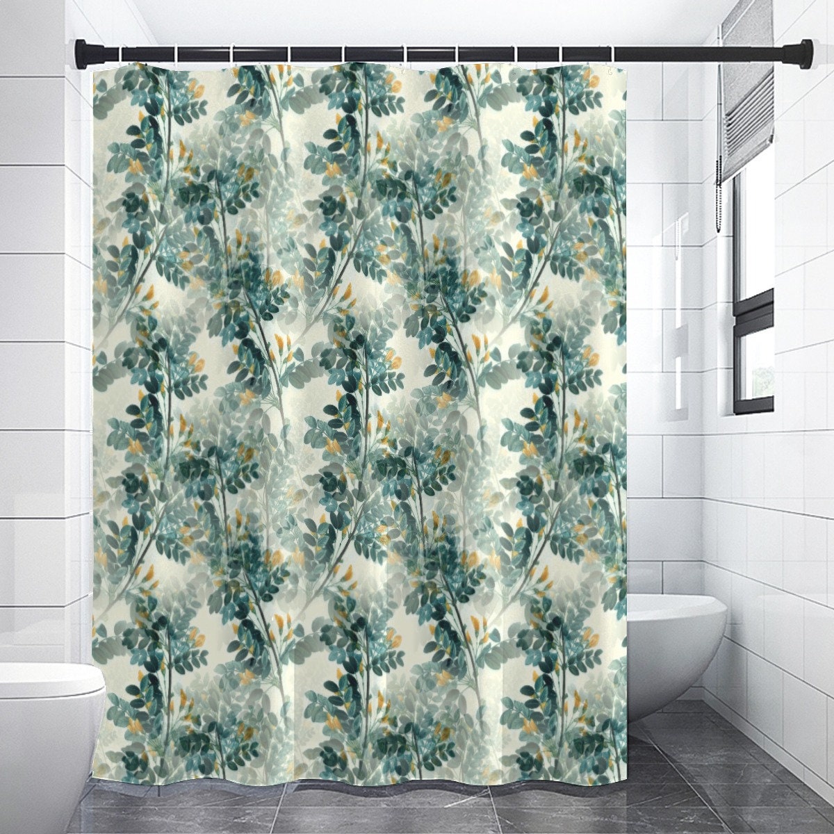 Botanical Watercolor Print Shower Curtain With Garden Flowers Design - Bathroom Refresh