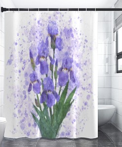 Botanical Watercolor Print Shower Curtain With Garden Flowers Design - Bathroom Refresh Gift