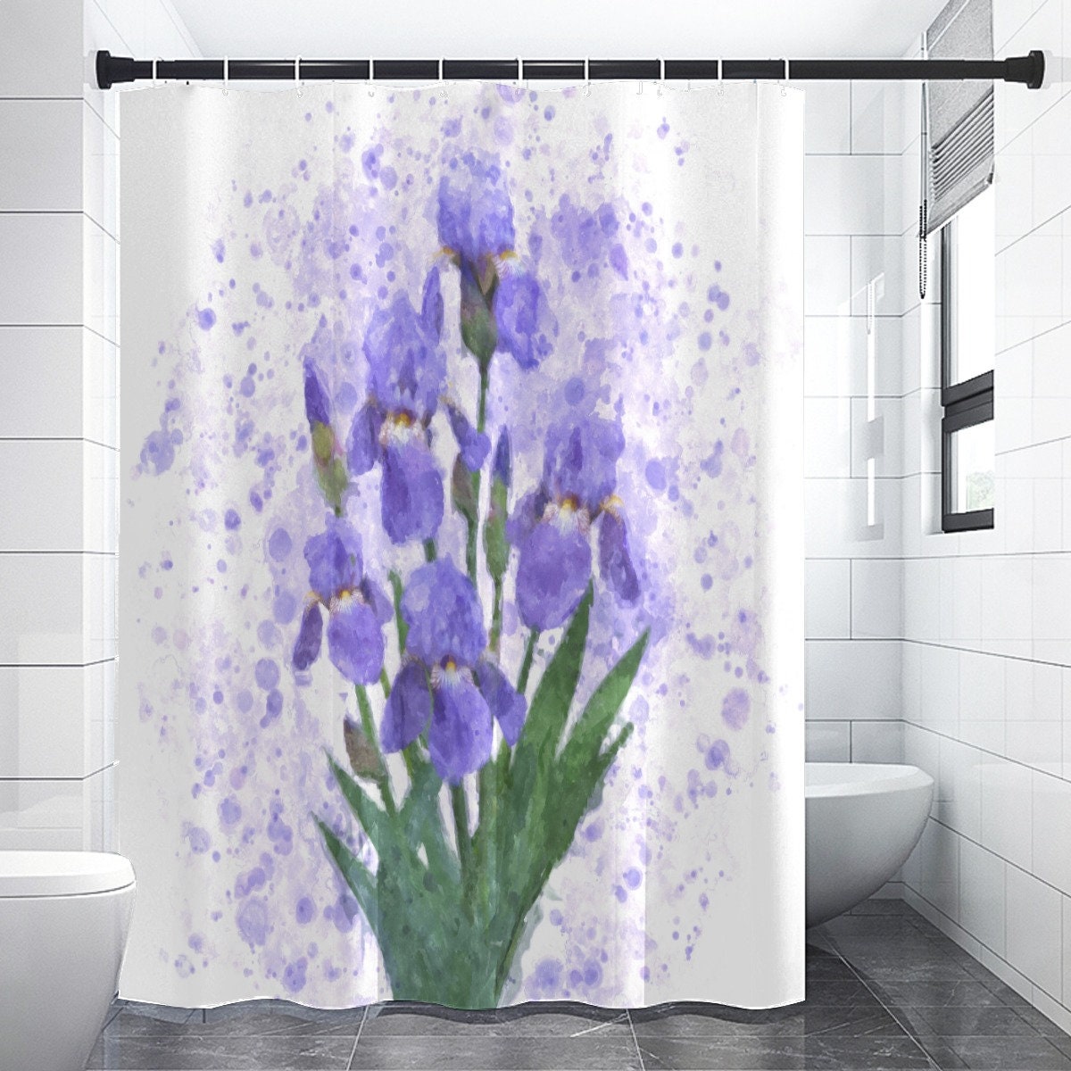 Botanical Watercolor Print Shower Curtain With Garden Flowers Design - Bathroom Refresh Gift