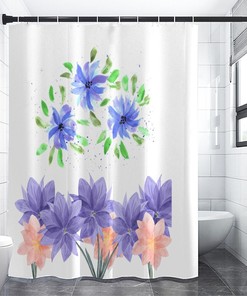 Botanical Watercolor Print Shower Curtain With Garden Flowers Design - Bathroom Refresh Gift