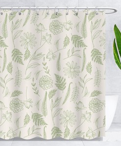 Botanical Whitewashed Floral Shower Curtain For Easy Care Bathroom Decoration