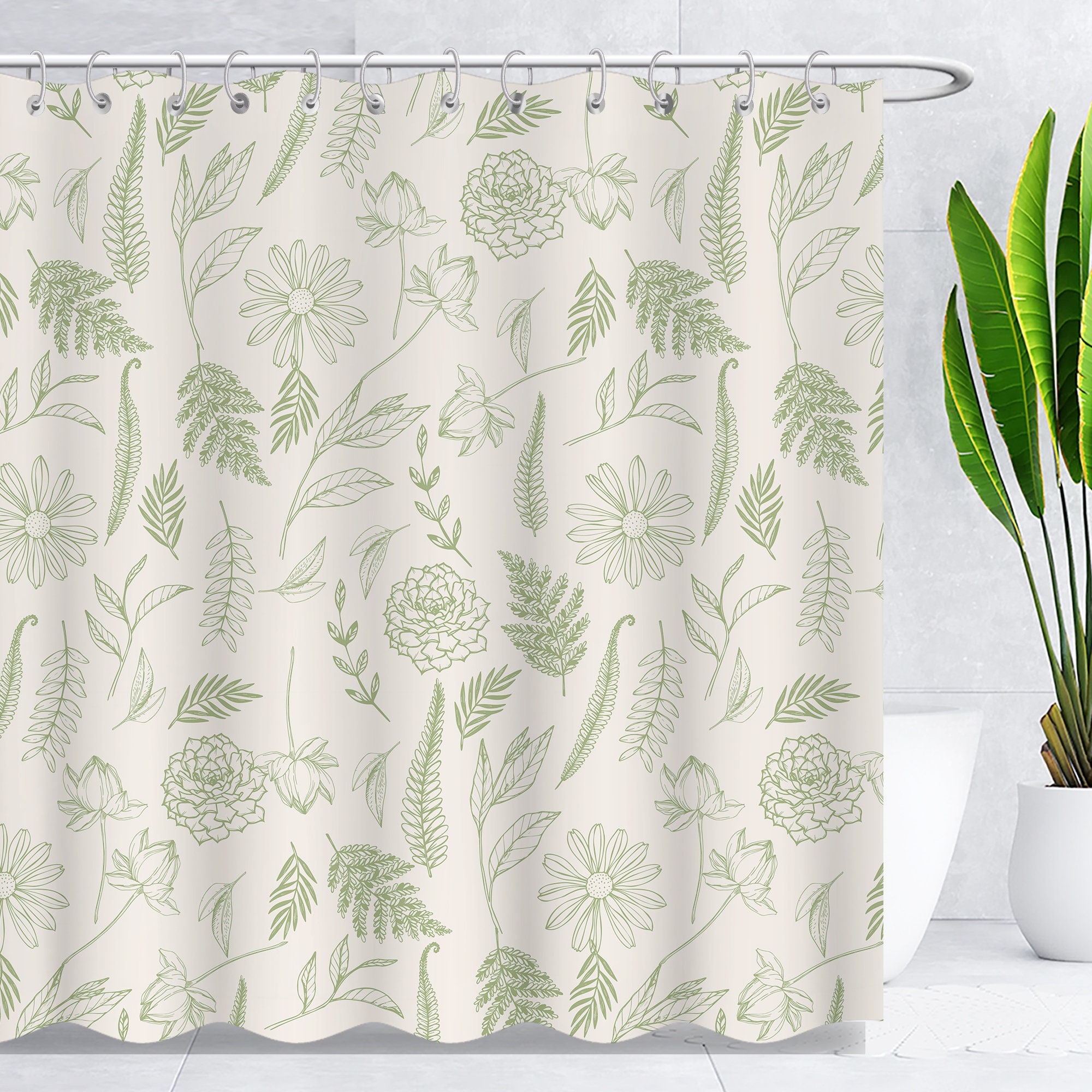 Botanical Whitewashed Floral Shower Curtain For Easy Care Bathroom Decoration