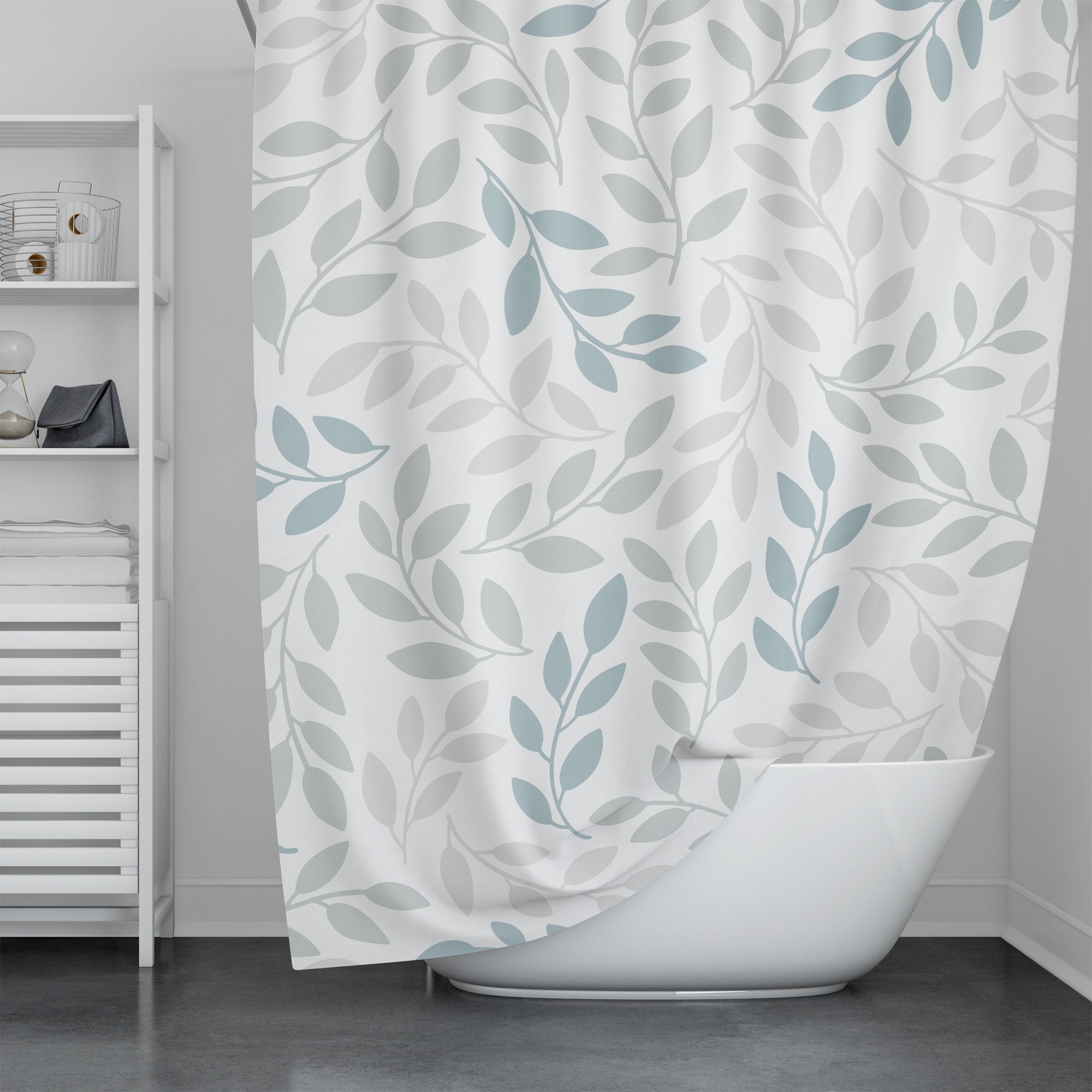 Botanical Whitewashed Floral Shower Curtain For Easy Care Bathroom Decoration