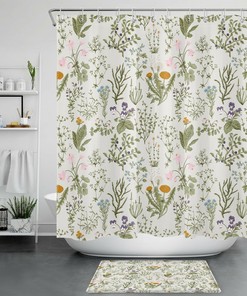 Botanical Wildflower Vintage Shower Curtain for Nature Lover's Bathroom Decor