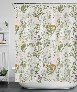 Botanical Wildflower Vintage Shower Curtain for Nature Lover's Bathroom Decor